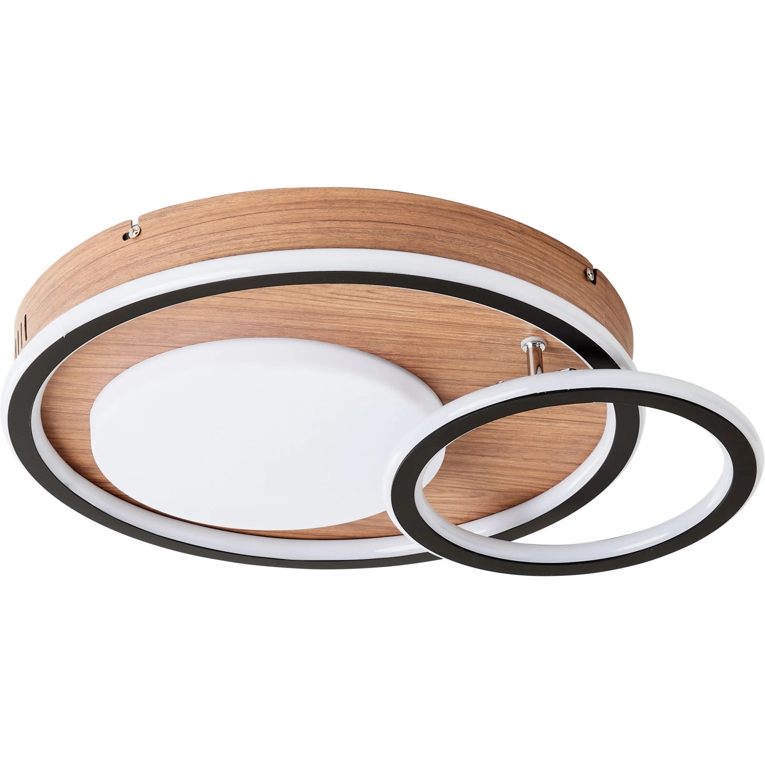 Moderne LED-Deckenleuchte Karney in Schwarz und Holzoptik, 57x40 cm, für Innenräume.