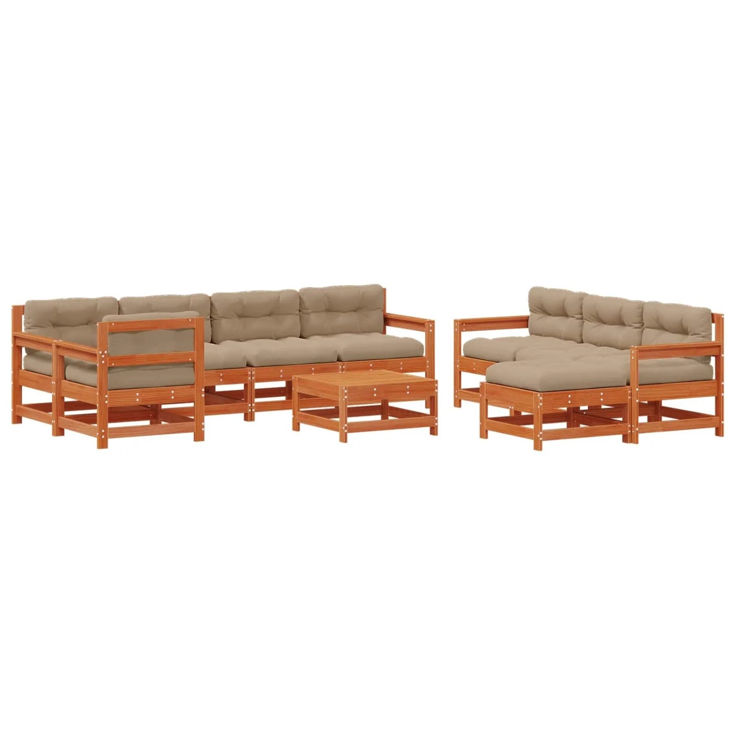 vidaXL Garten-Lounge-Set 10-Tlg Wachsbraun Massives Kiefernholz 3418083