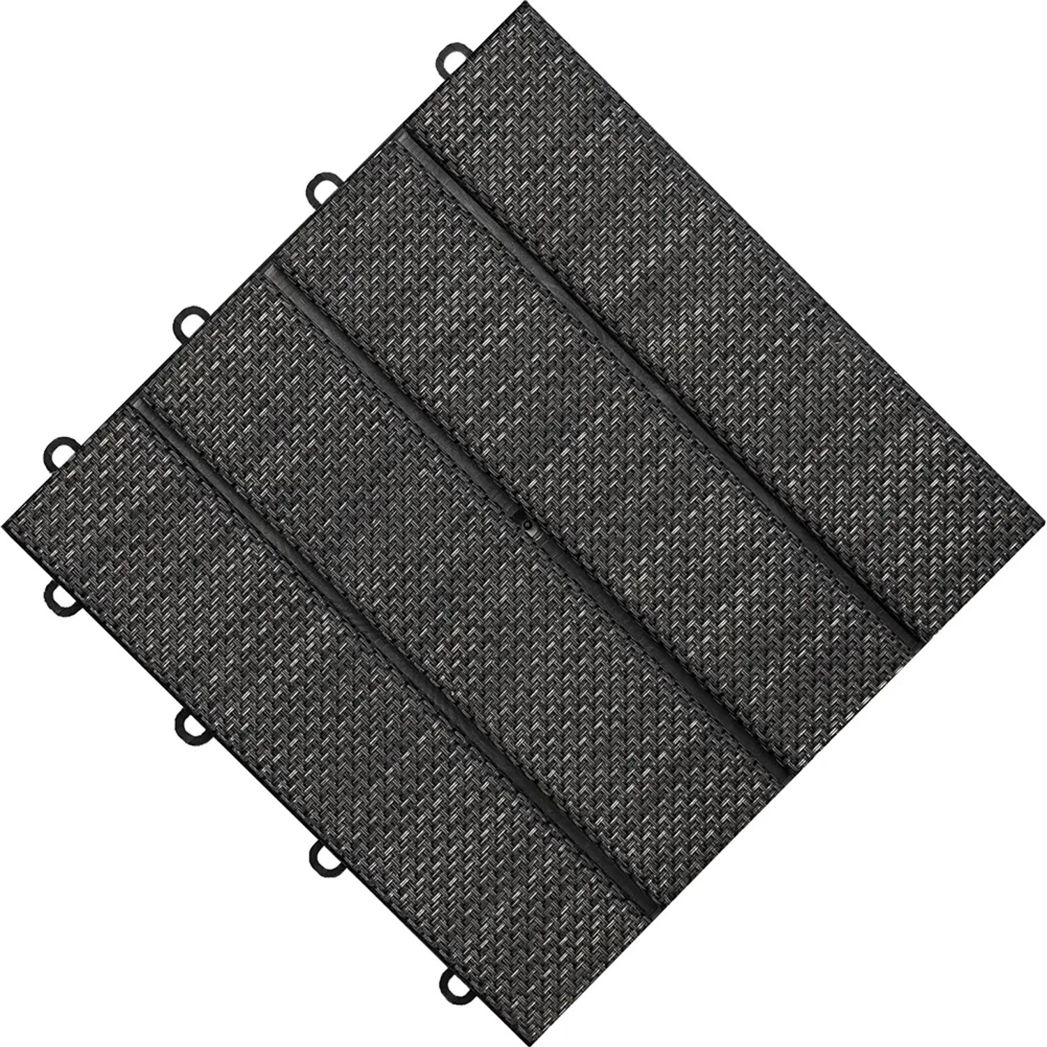 Anthrazitfarbene Florco Klickfliese Tex, 30x30 cm, Textiloptik, ideal für Terrasse & Balkon.