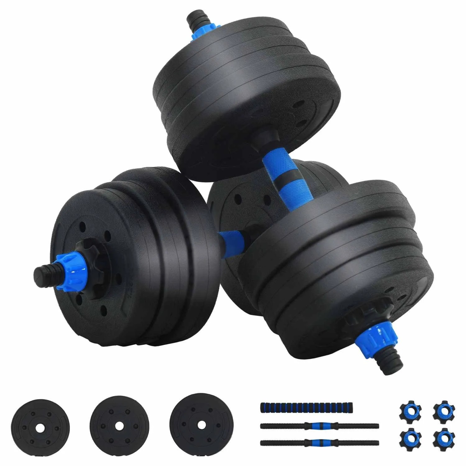 vidaXL 2-In-1 Kurzhantel Langhantel Set 20kg Schwarz und Blau 42023464
