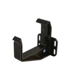 Verstellbarer, brauner Marley Rinnenhalter RG 70 für Kunststoff-Dachrinnen.