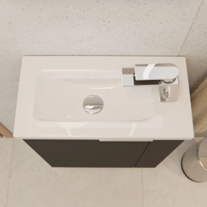 Badmobil Sanna Badmöbel-Set, 50cm, Anthrazit, Aufsicht auf Waschbecken mit Armatur.