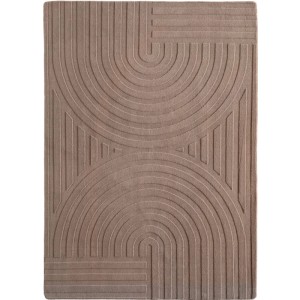 Beiger Kurzflorteppich Pompei mit geometrischem 3D-Reliefmuster, 80x250 cm.