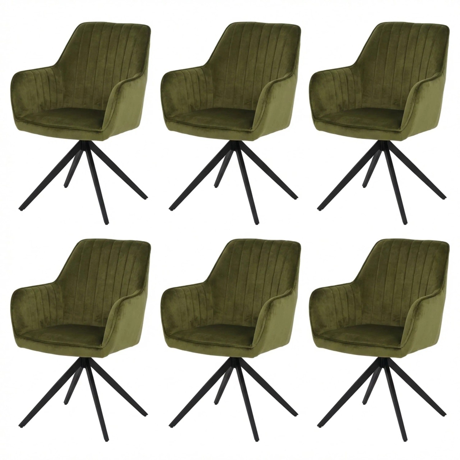 MCW 6er-Set Esszimmerstuhl L79 Drehbar Auto-Return Samt Wildleder-Optik Olivgrün