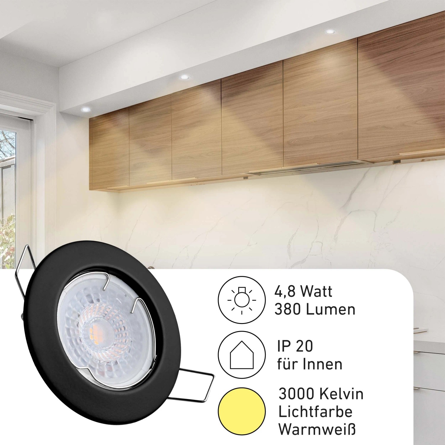 Oktaplex LED Einbauleuchte Sedan, 12er Set, schwarz, warmweißes Licht für Deckenmontage.