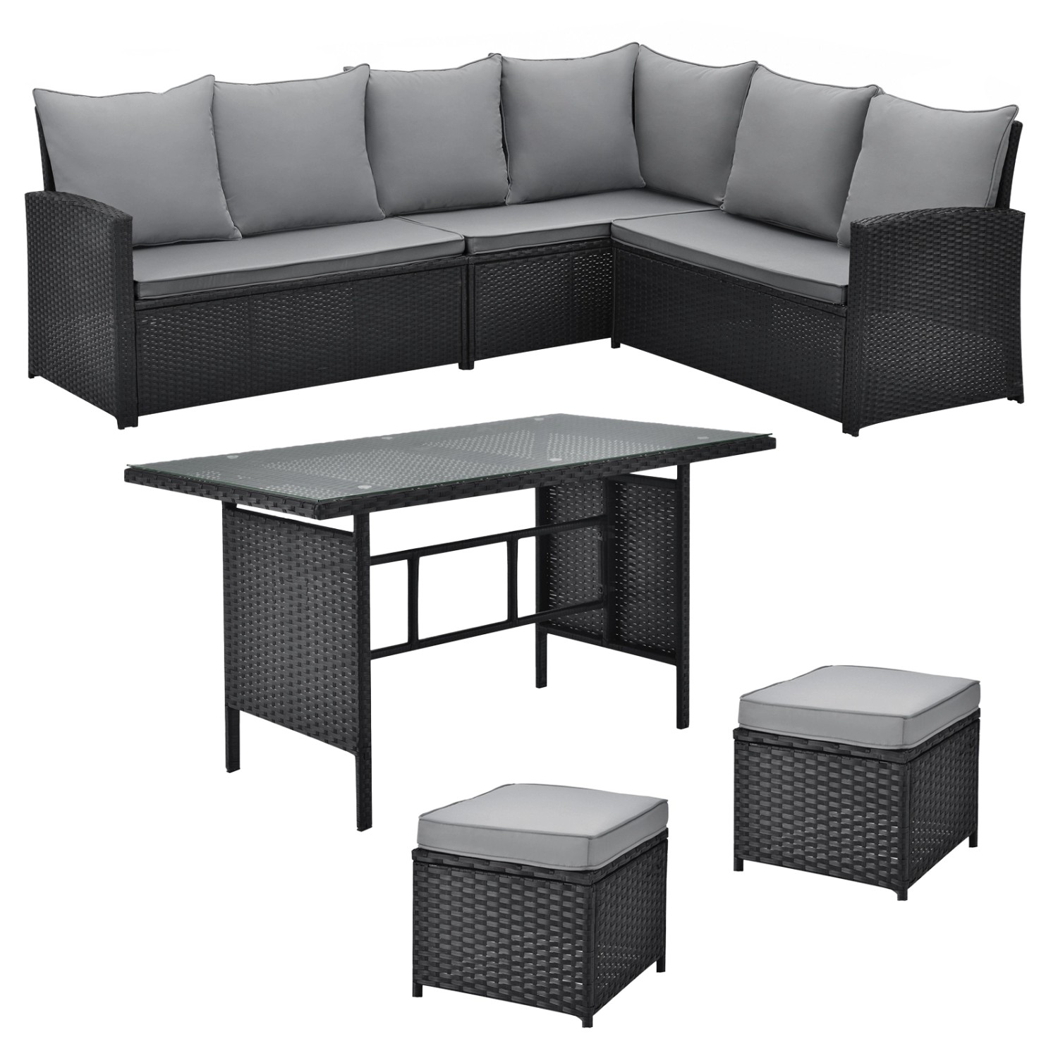 Svita Monroe Garten-Lounge Set Polyrattan Lounge-Möbel Sitzgruppe Schwarz