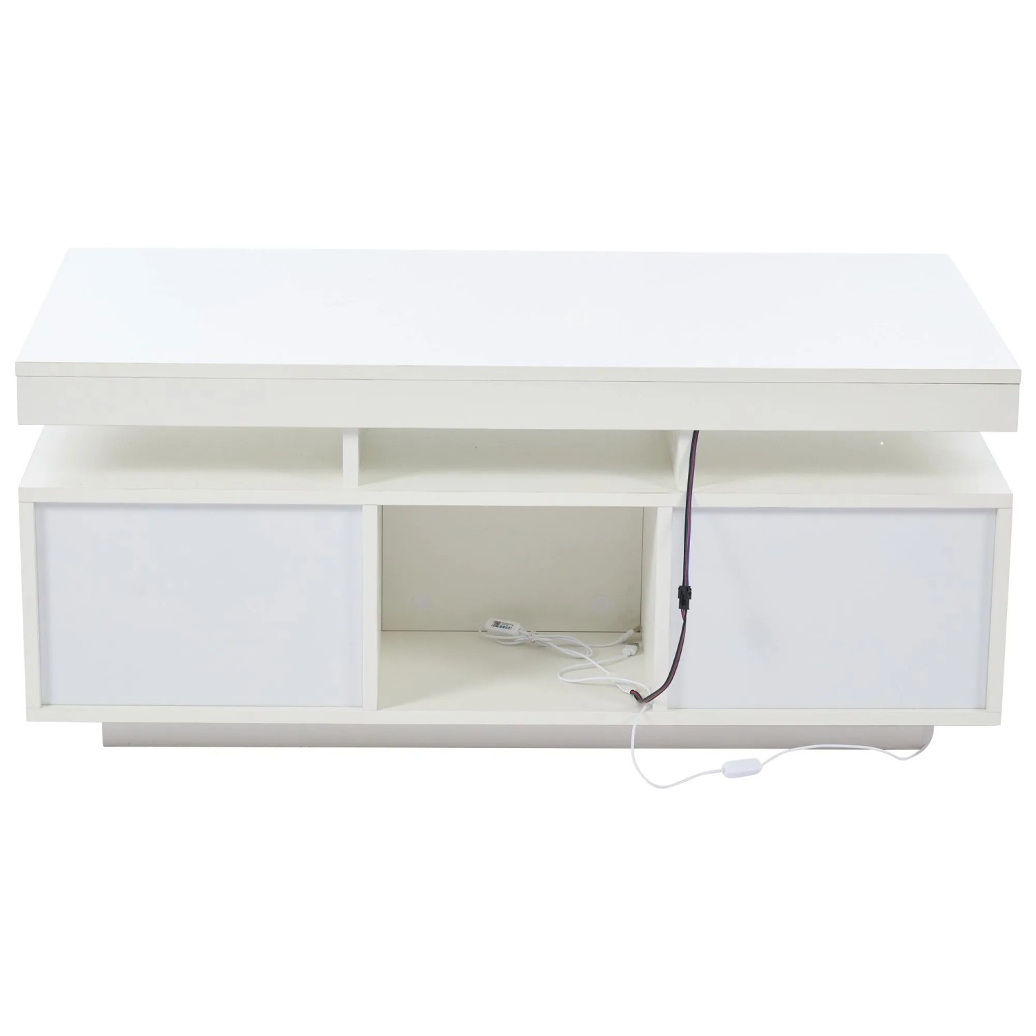 okwish Couchtisch mit LED-Leuchten Ladeanschluss und Steckdose Weiß 100 × 50 cm