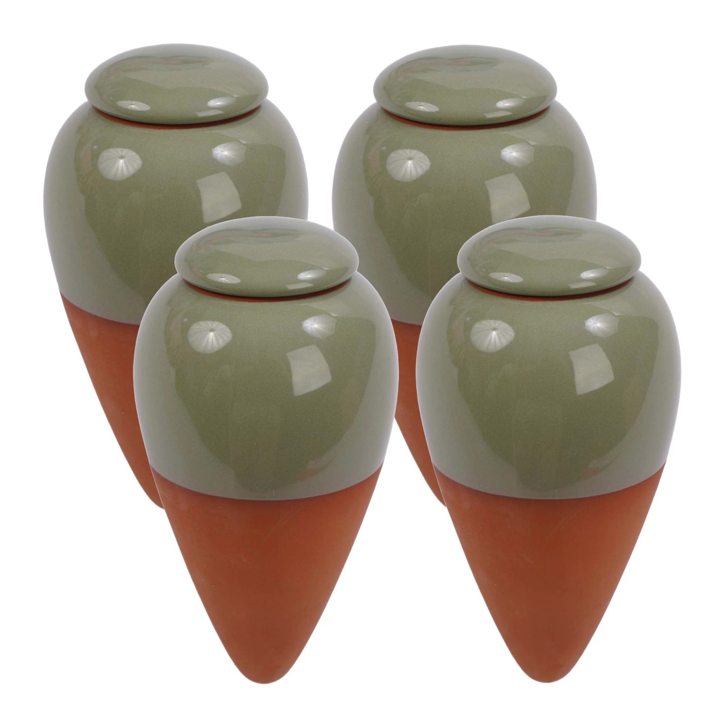 Relaxdays Bewässerungskegel Keramik Salbei mit Deckel 4er-Pack 350 ml 16 cm x 8 cm