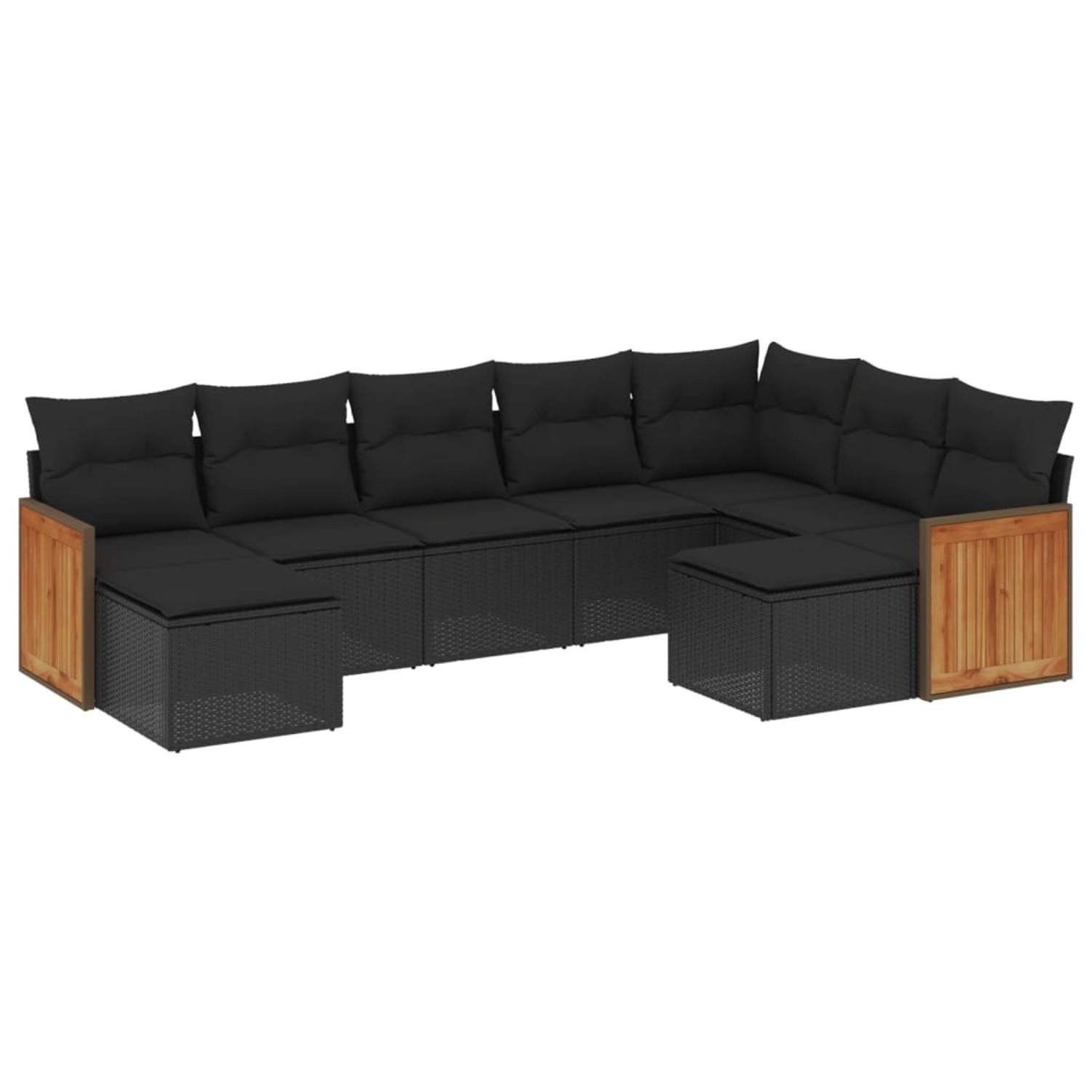 vidaXL 9-Tlg Garten-Sofagarnitur mit Kissen Schwarz Poly Rattan 3228218