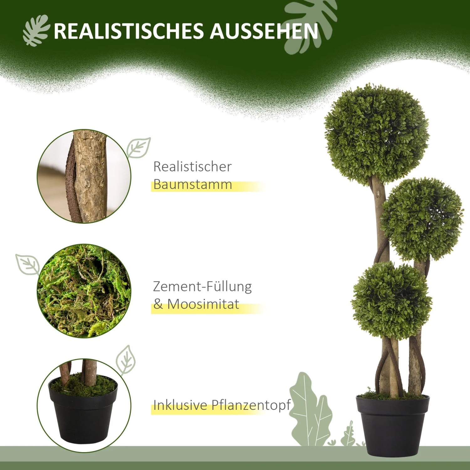 HOMCOM Kunstpflanze mit Topf 90 cm Hellgrün kaufen bei OBI