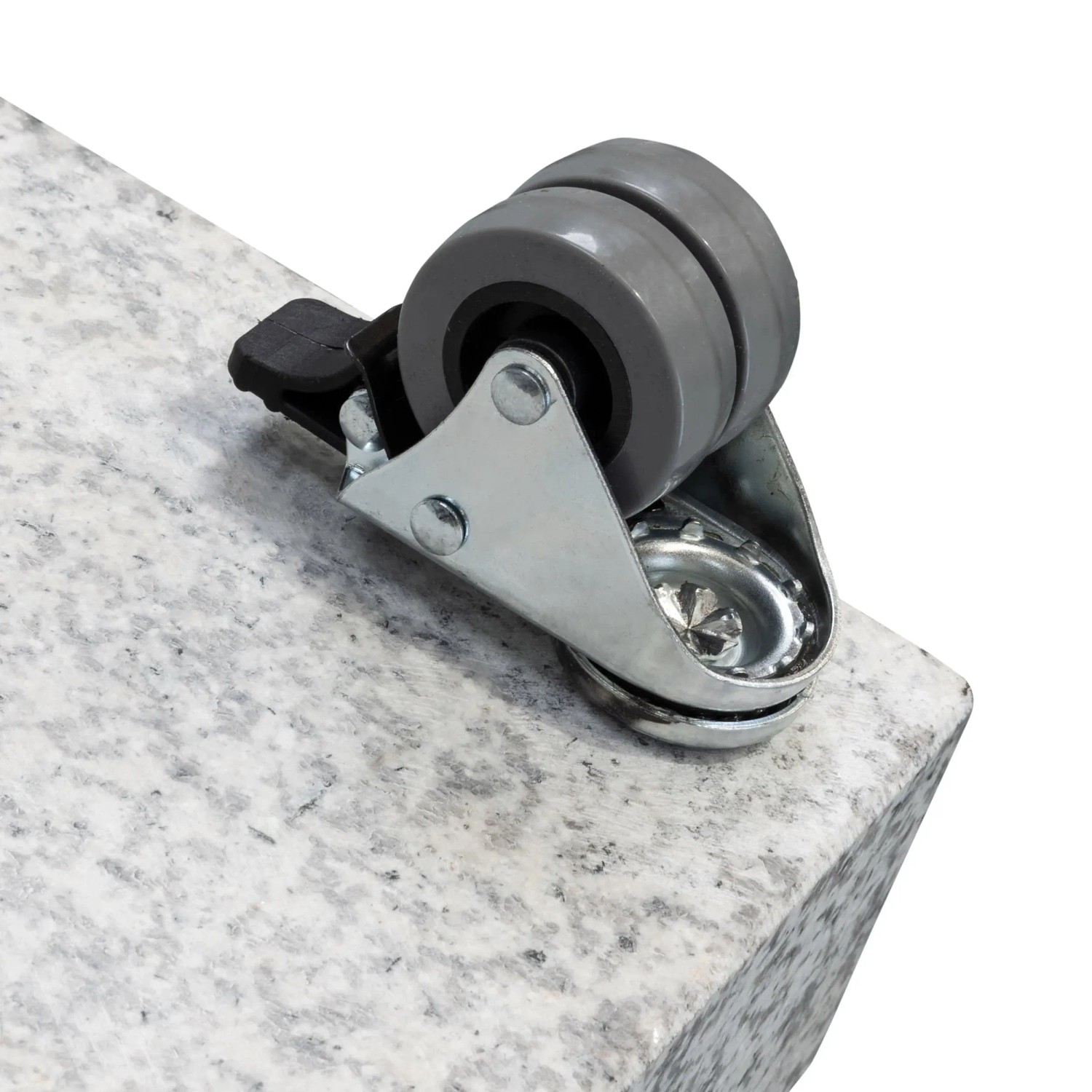 Detailaufnahme: Rolle der rollbaren Doppler Granitplatte für Pendelschirme.