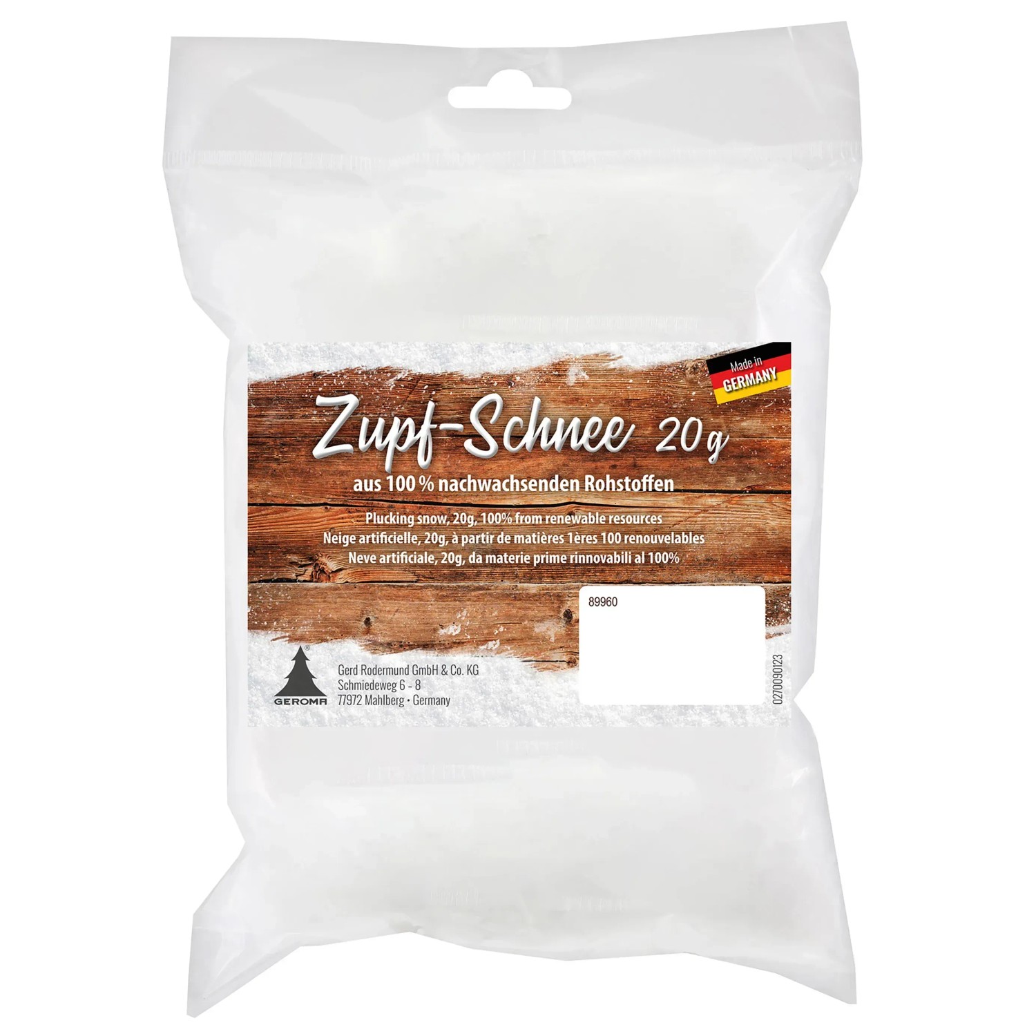 Weihnachts-Deko Zupf-Schnee aus Nachwachsenden Rohstoffen 20 Gramm Weiß