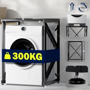 Schwarzes DELUKE Stapelgestell für Waschmaschine/Trockner mit 300 kg Tragkraft.