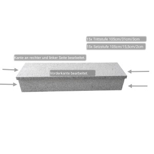 Pedras Salgadas Außentreppenbelag, geflammt, 105cm breit, für Steigungen bis 19cm. Granit Treppenstufe.