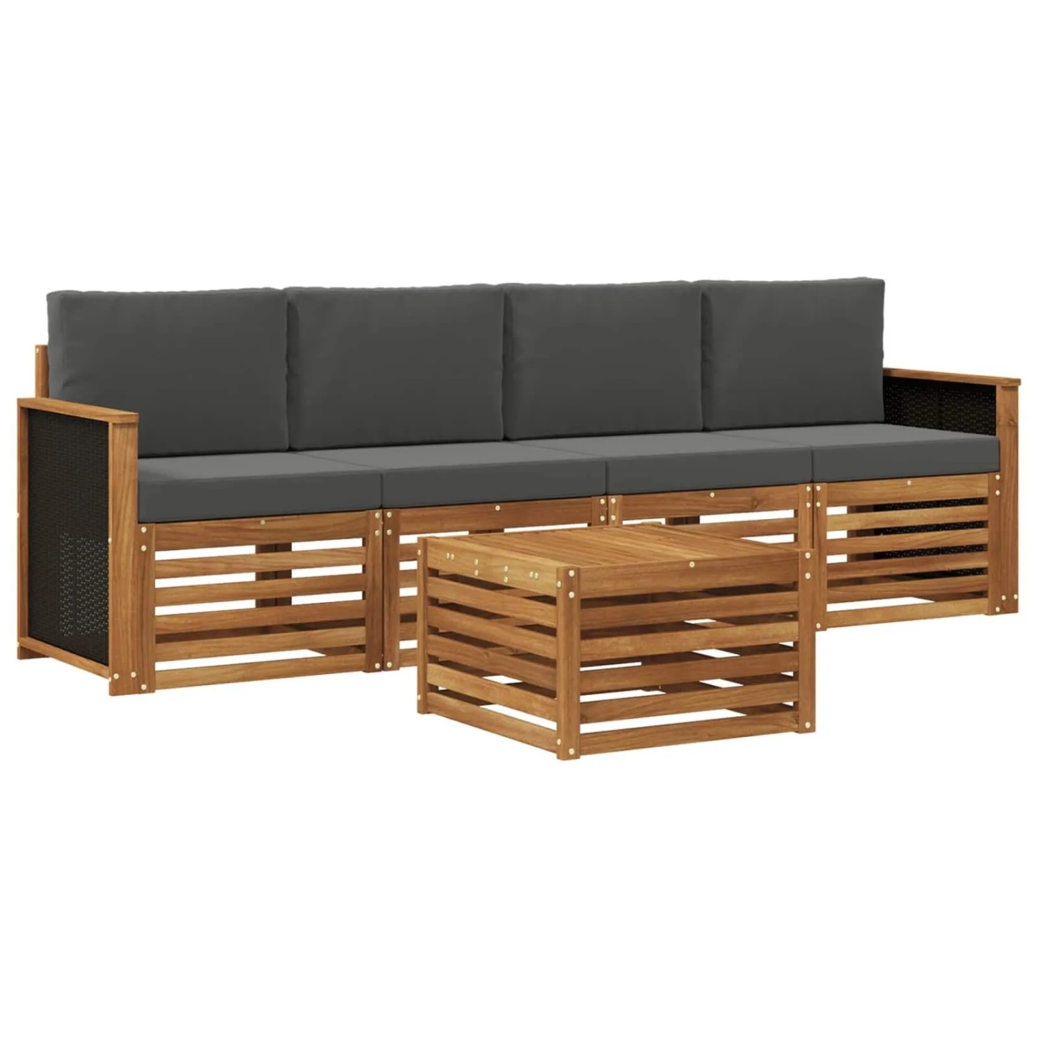 vidaXL Outdoor-Sofagarnitur mit Kissen 5 Stk Natur und Anthrazit 3383983