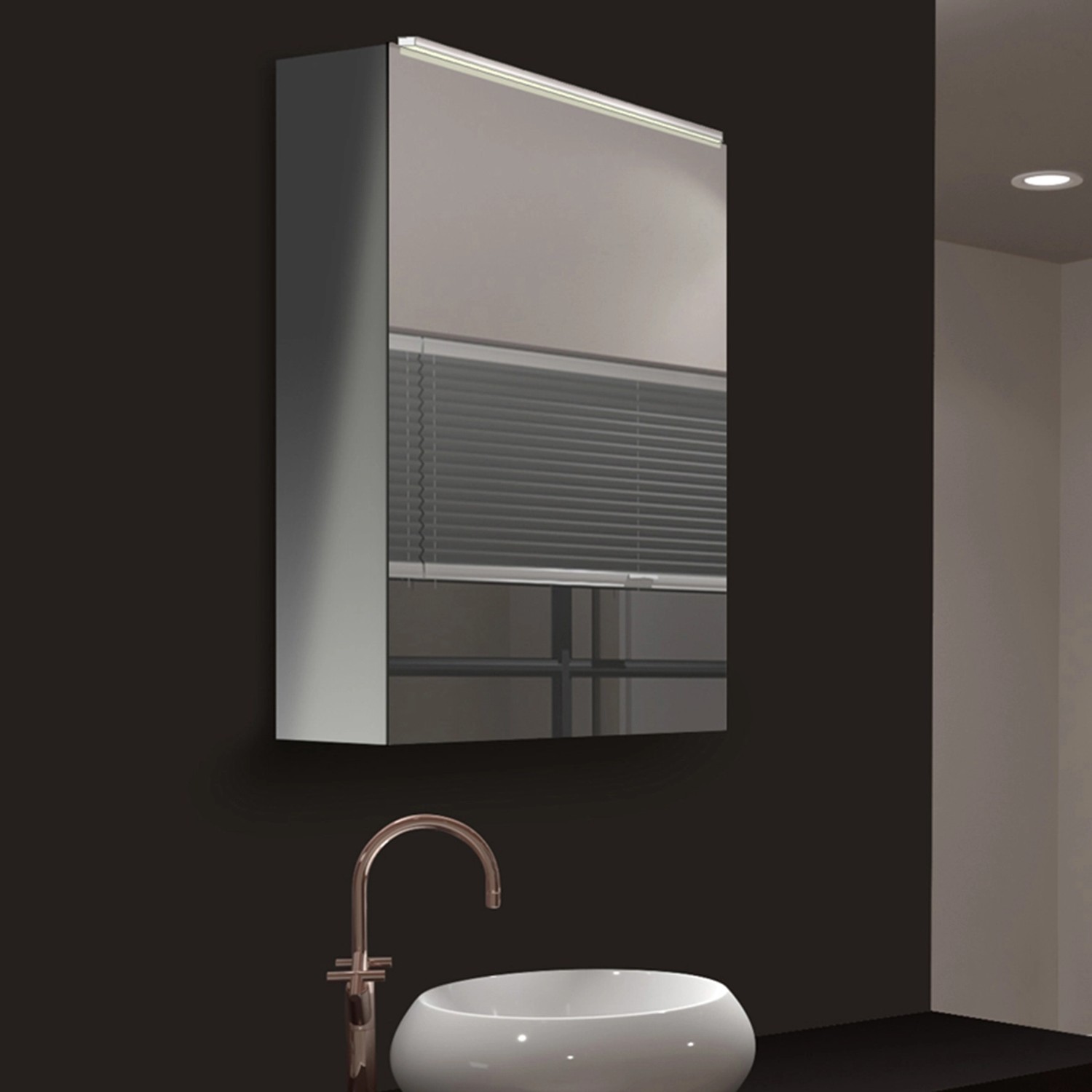 DSK Spiegelschrank Aluminio Vegas, alufarben, 50 cm breit, mit Kranzbeleuchtung.