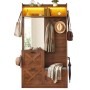 Moderner Garderobenschrank Nussbaum Optik mit Spiegel, Schuhschrank (X-Muster), Sitzbank, Haken & LED-Beleuchtung.