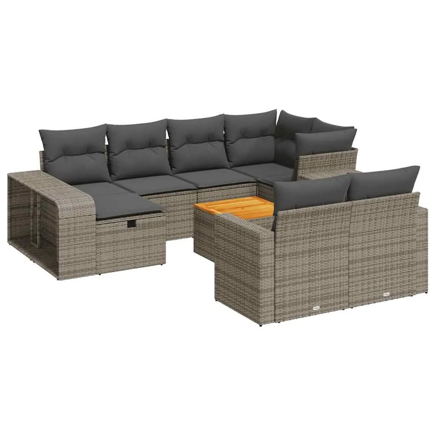 vidaXL 11-Tlg Garten-Sofagarnitur mit Kissen Grau Poly Rattan 3326084
