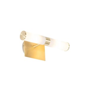 Moderne goldene 2-flammige Wandleuchte für das Bad mit zylindrischen Glasdiffusoren.