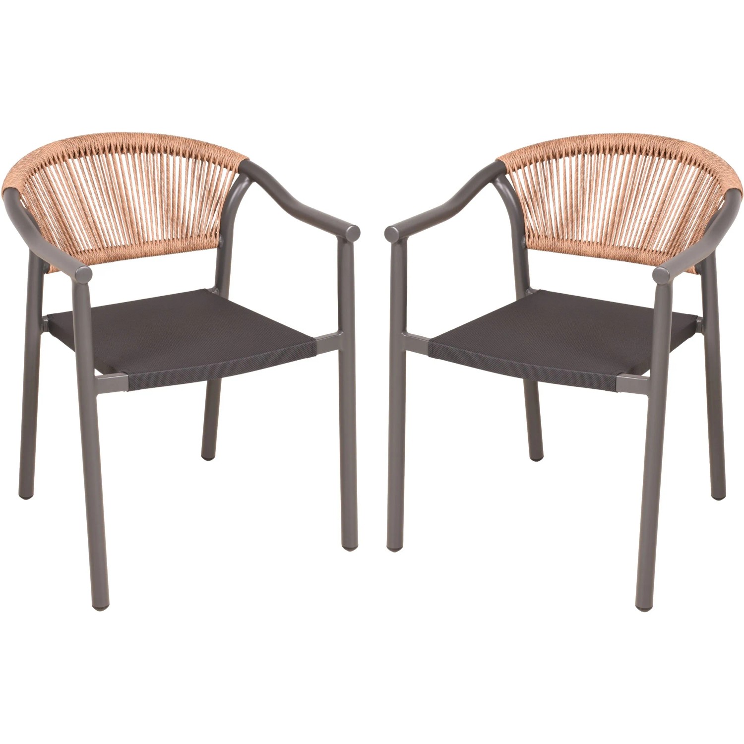 Garden Pleasure Stapelstuhl NOVARA Aluminium mit Armlehnen Anthrazit 2er Set