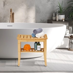 Relaxdays Badhocker Bambus Natur Mit Ablagefläche Antirutsch 45,5 cm x 48 cm x 25 cm 4 kg