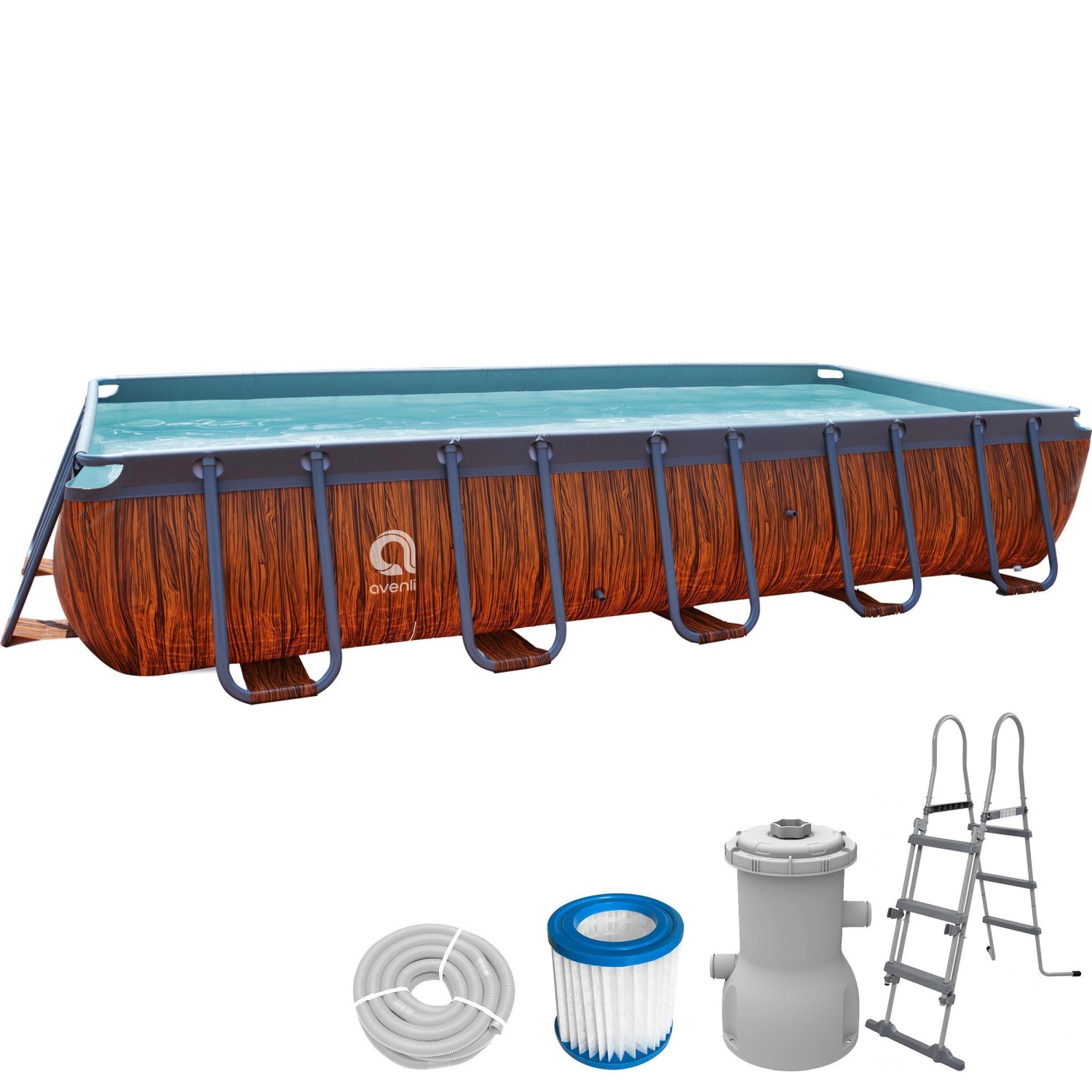 Thumbnail - Avenli Frame Rectangular Stahlrahmenpool Set Rechteckig 400 x 200 x 100 cm Braun mit Filterpumpe Sicherheitsleiter und R...