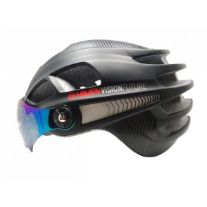 Schwarzer Haven Vision Future Fahrradhelm mit aufklappbarem Visier, Größe S bis M.