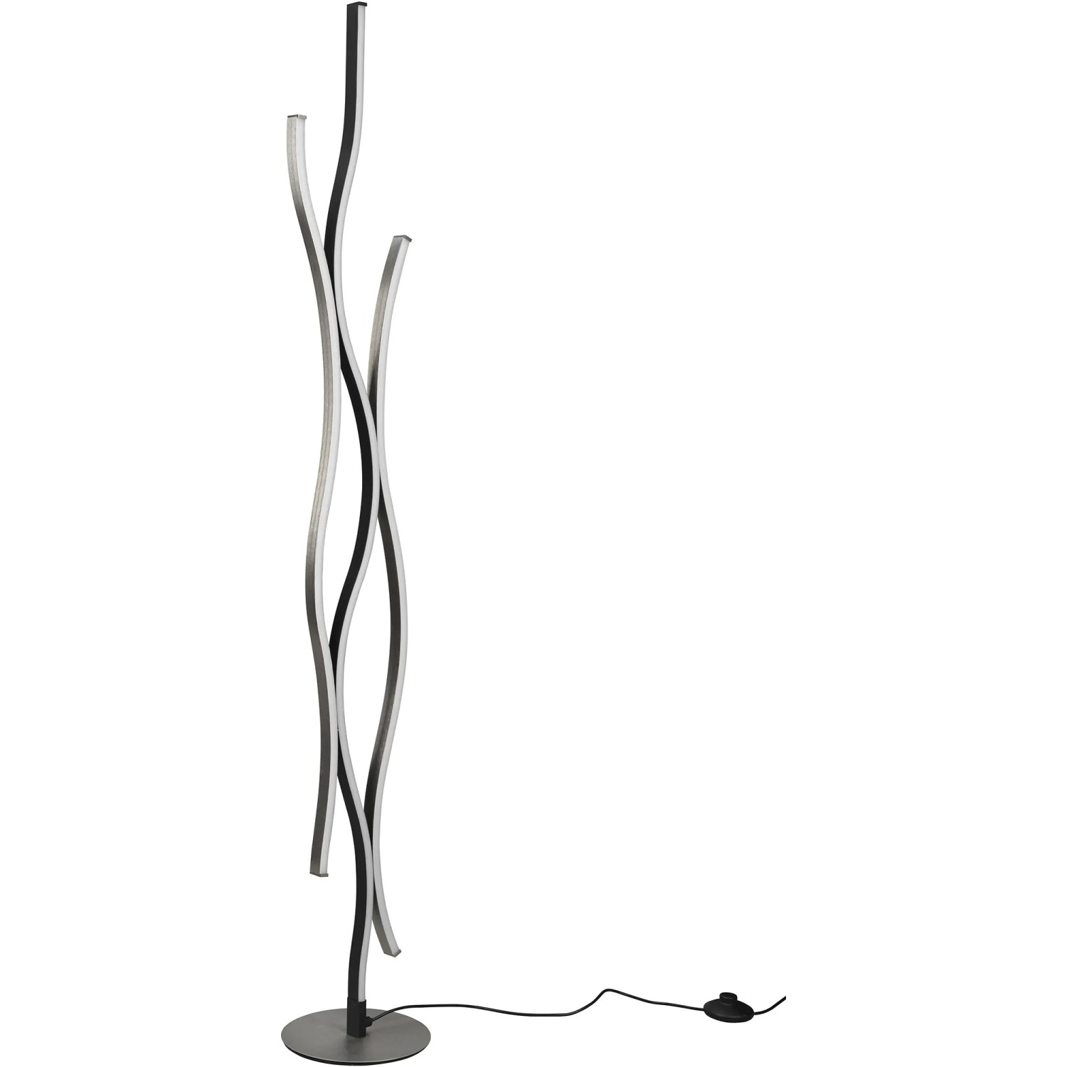 Moderne Trio LED Stehlampe Blaze, Aluminium gebürstet, dimmbar und mit verstellbarer Lichtfarbe.