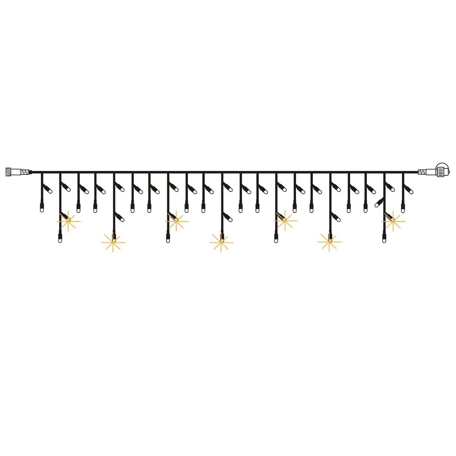 Star Trading SYSTEM 24 LED Lichtervorhang Eisregen, 15m Komplett Set mit schwarzen Kabeln und funkelnden warmweißen LEDs.