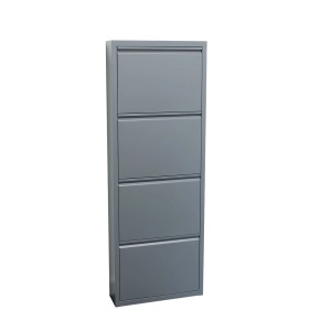 Ebuy24 Pisa Schuhschrank mit 4 Klappen, Metall Grau. Schuhkommode fertig montiert.