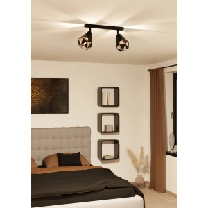 Eglo Carlton7 Deckenleuchte, 2-flammig, schwarz-kupfer antik, im Schlafzimmer.