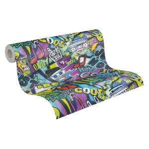 A.S. Creation Vliestapete Graffiti, bunt/schwarz, Rolle mit Graffiti-Muster.