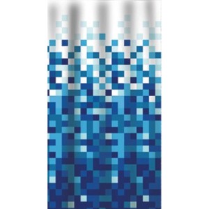 Euroshowers Duschvorhang Pixelmuster Blau 180 x 200 cm mit 12 Ringen