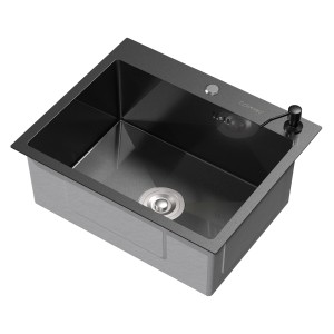 ML-Design Spülbecken, Edelstahl, 55x45 cm, Anthrazit, mit Siphon und Seifenspender.