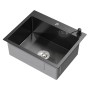 ML-Design Spülbecken, Edelstahl, 55x45 cm, Anthrazit, mit Siphon und Seifenspender.