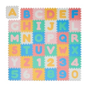 Bunte Relaxdays Puzzlematte aus Schaumstoff mit Buchstaben und Zahlen, 171x171 cm.