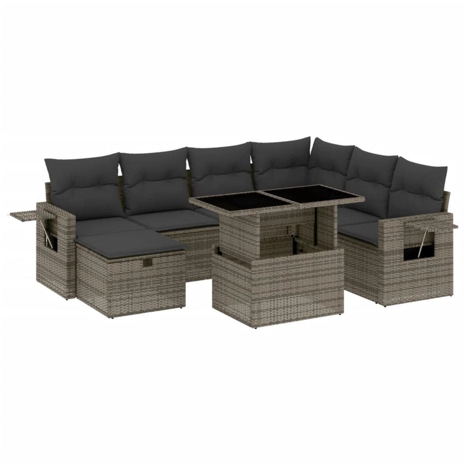 vidaXL 8-Tlg Garten-Sofagarnitur mit Kissen Grau Poly Rattan 3275000