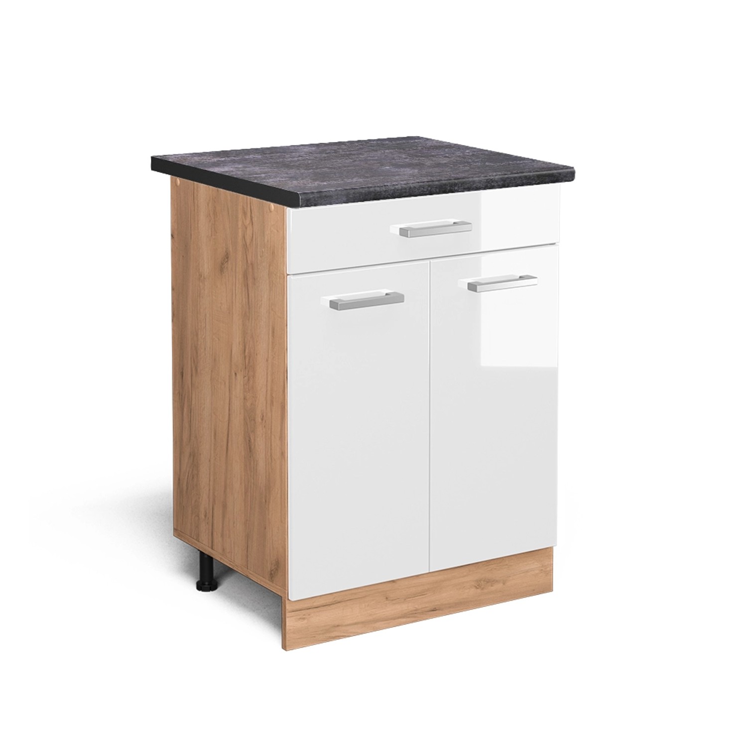 Vicco Küchenunterschrank R-Line Weiß Hochglanz/Goldkraft Eiche 60 cm mit Sc günstig online kaufen