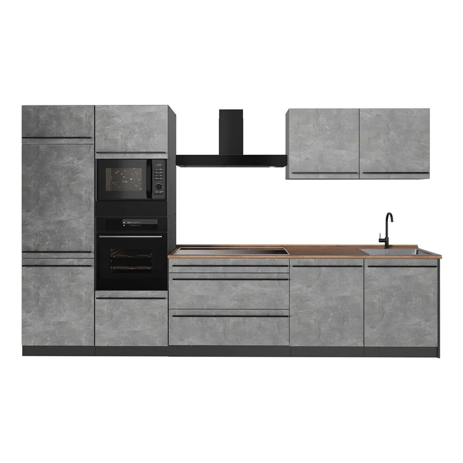 Vicco Küchenzeile R-Line Beton/Anthrazit 340 x 207 Arbeitsplatte Goldkraft Eiche Art Nr 67330
