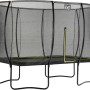 Schwarzes EXIT Silhouette Gartentrampolin, rechteckig mit Sicherheitsnetz.