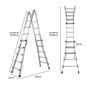 PROREGAL Alu Mehrzweckleiter, 5,2 m, als Anlege-, Steh- oder Treppenleiter nutzbar.