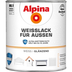 Dose Alpina Weißlack für Außen, glänzend, 2 Liter. Wetterfester Lack für Gartenmöbel und mehr.