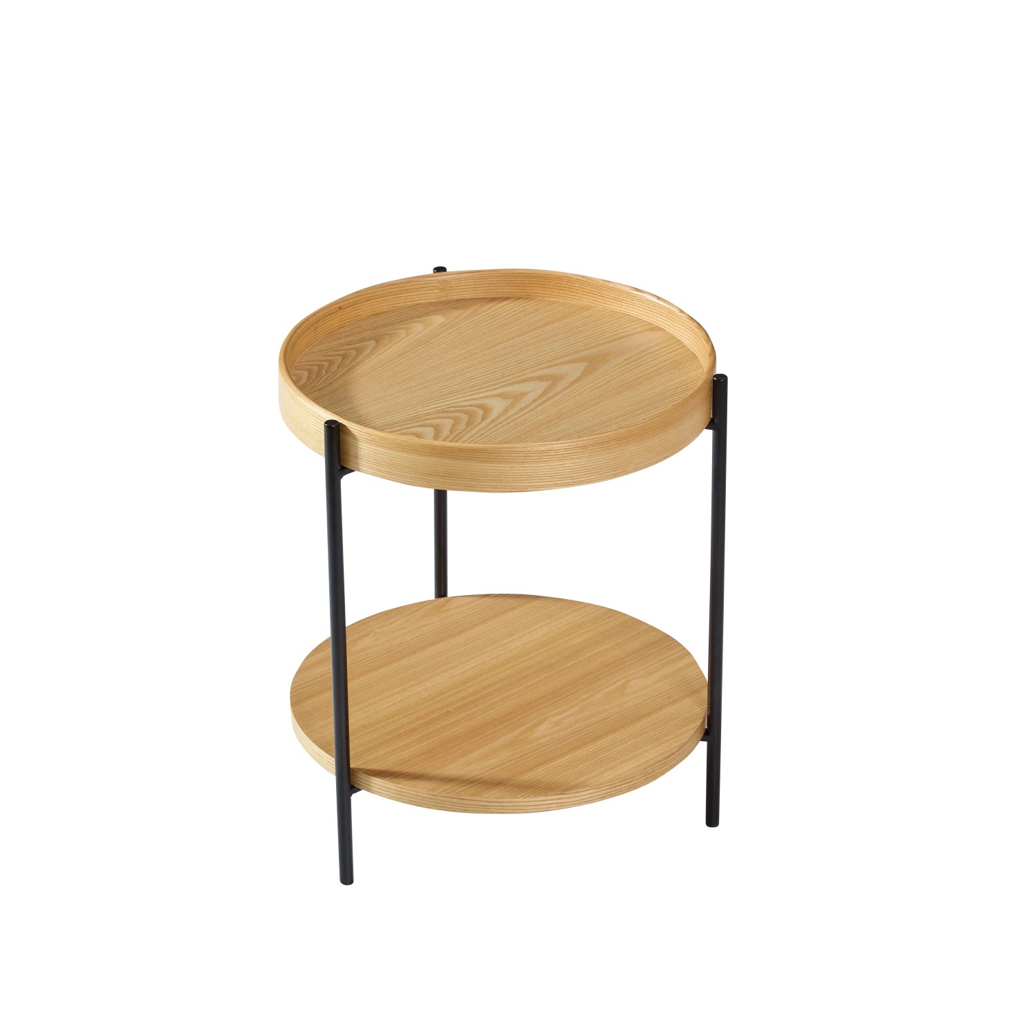 okwish Couchtisch mit Massivholz Metall Wohnzimmer 2-stöckig Rundtisch 44x44x48cm Natur