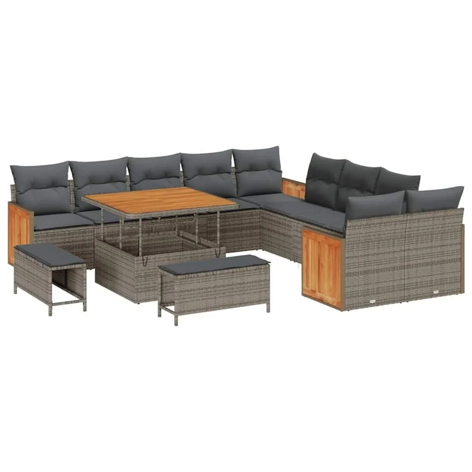 vidaXL Gartensofa-set mit Kissen 17-Tlg Grau Poly-Rattan 3365308 günstig online kaufen