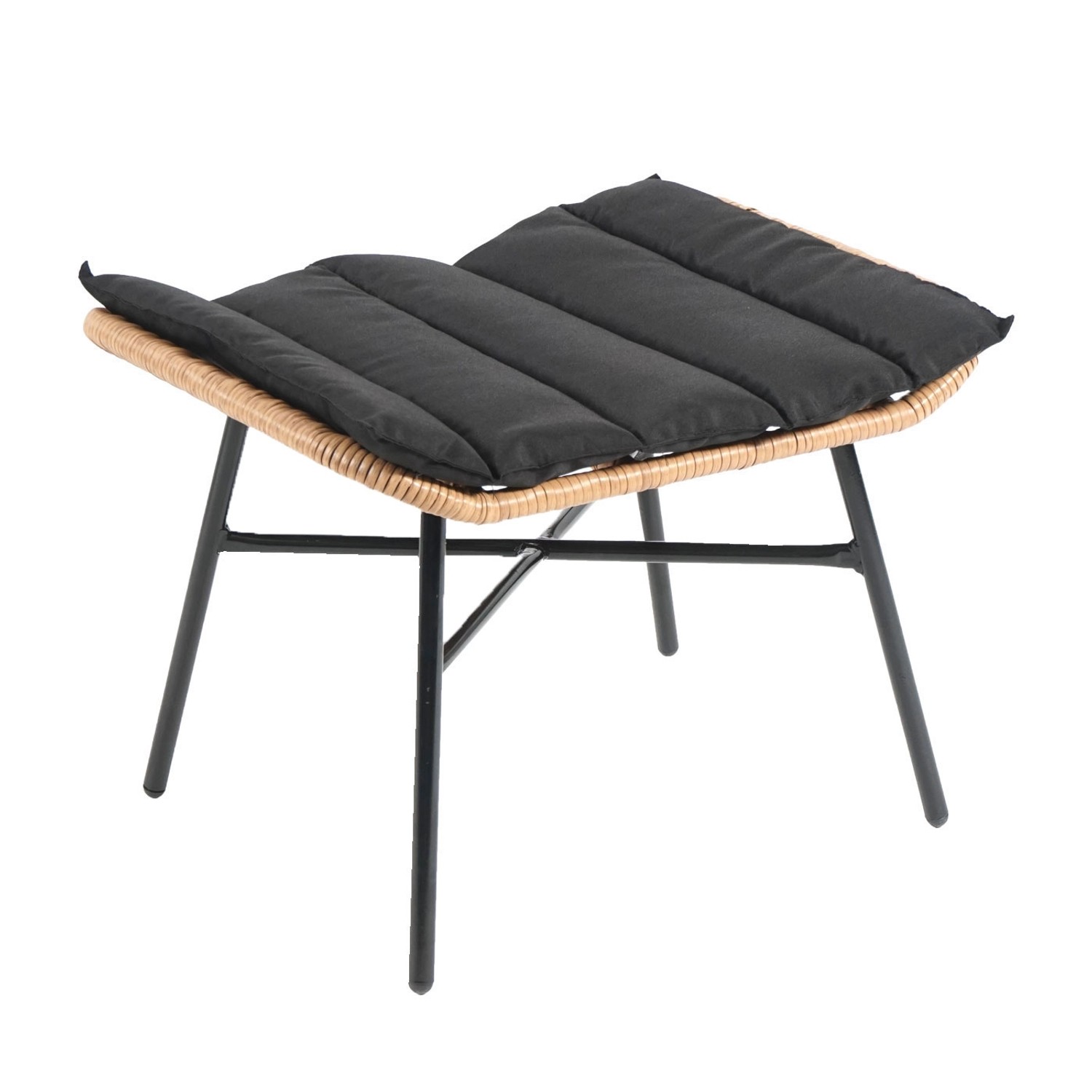 MCW Poly-Rattan Hocker G17b, naturfarben mit anthrazitfarbenem Kissen.