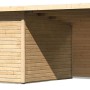 Karibu Holz-Gartenhaus Karlskoga 4 mit Pultdach, unbehandelt, mit Anbau.