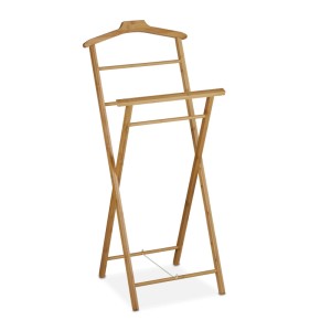 Zusammenklappbarer Relaxdays Stummer Diener aus Bambus, naturfarben, für Schlafzimmer oder Ankleidezimmer.