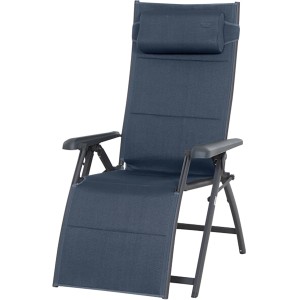 Dunkelblaue Siena Garden Campingliege Premium mit Kopfkissen und anthrazitfarbenem Gestell.