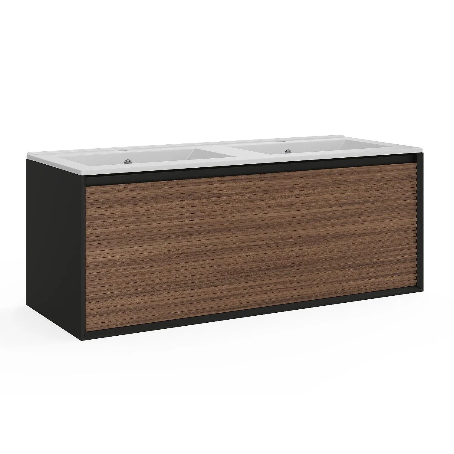 Vente-unique Doppelwaschtisch Baniva Schwarz  Naturfarben Dunkel 120 cm