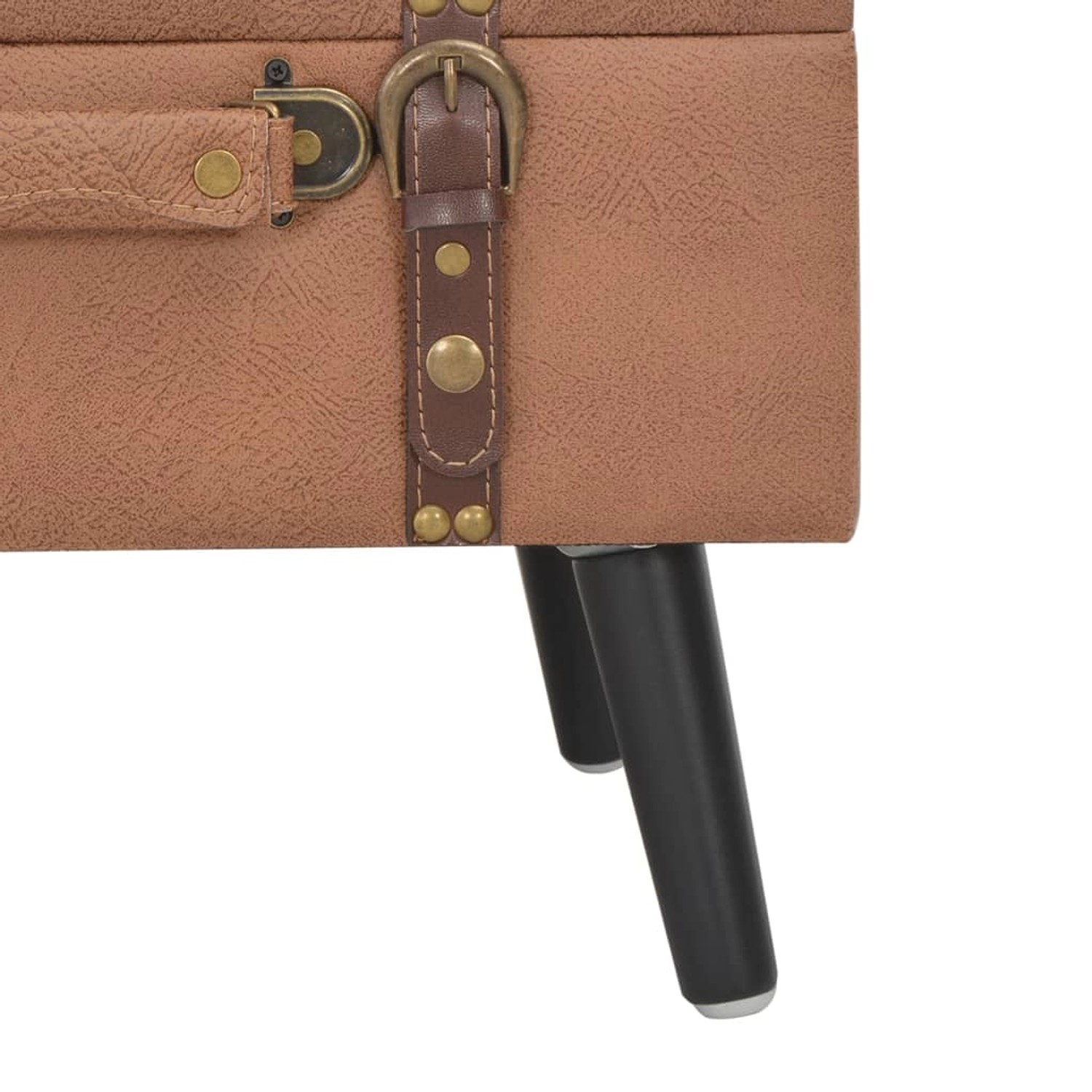 Brauner vidaXL Hocker mit Stauraum, Kunstleder, Koffer-Design mit Holzfüßen.